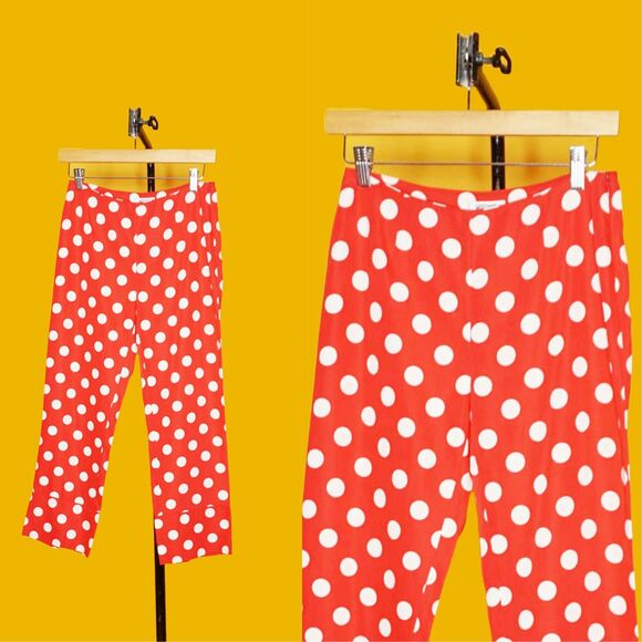 Y2K MOSCHINO CHEAP and CHIC. Red & White Polka Dot Cropped Trousers. XS-S